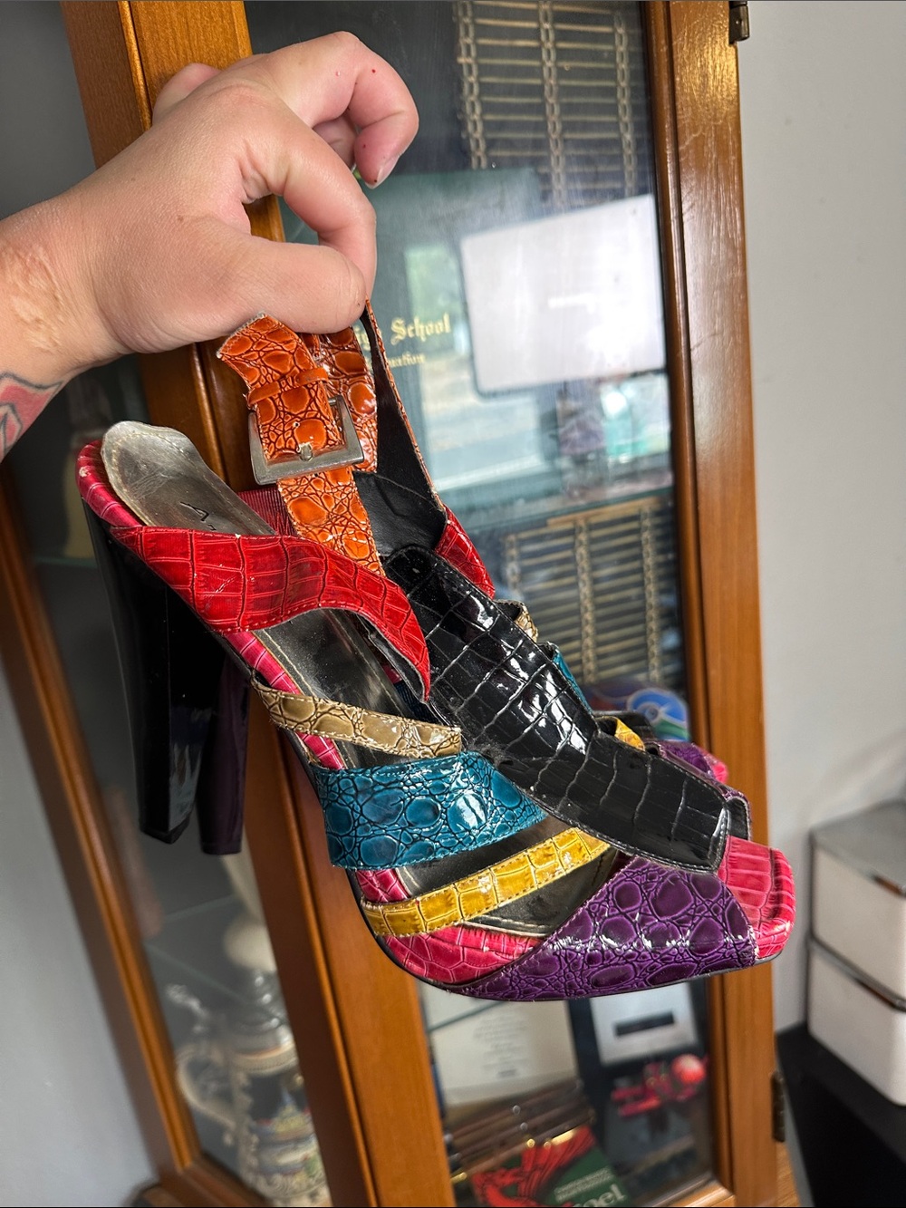 Anne Michelle Multicolor Croc-Embossed Strappy High Heels